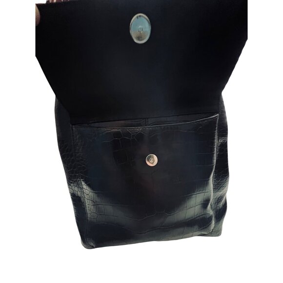 Nine West Chic Faux Croc Embossed Black Shoulder Bag - Snap/Zip Closure Storage - Picture 7 of 11